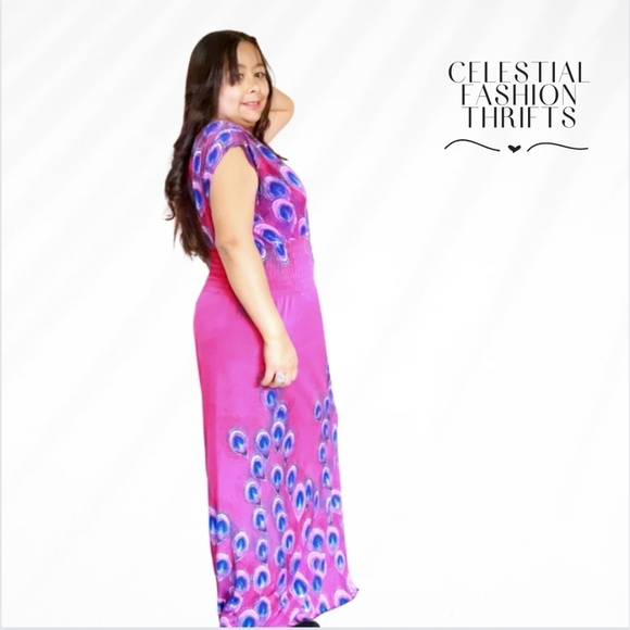 PINK BLUE & PURPLE FLAMINGO MAXI SUMMER DRESS XL - Picture 6 of 9